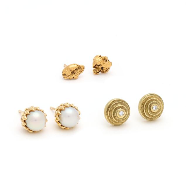 group-of-gold-and-gem-set-stud-earrings