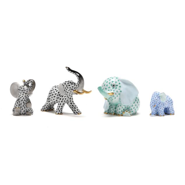 four-herend-fishnet-porcelain-elephants