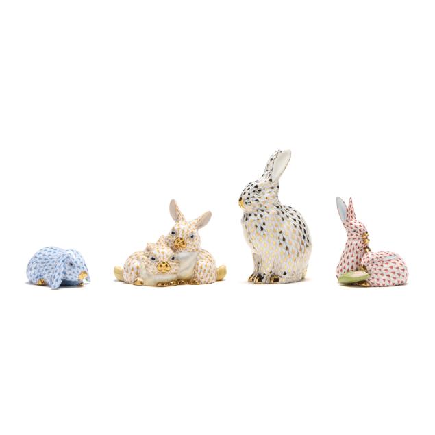 four-herend-fishnet-porcelain-bunnies