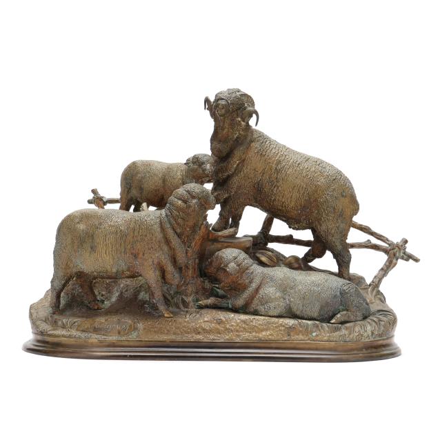 jules-moigniez-french-1835-1894-gilt-bronze-group-of-a-merino-sheep-family