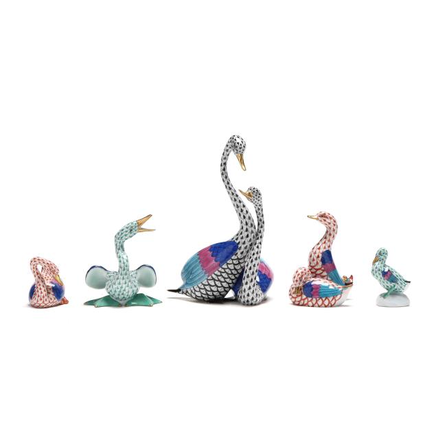 five-herend-fishnet-porcelain-waterfowl