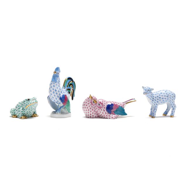 four-herend-fishnet-porcelain-animals