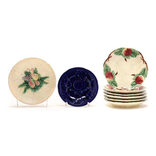 eight-majolica-plates-with-assorted-fruits