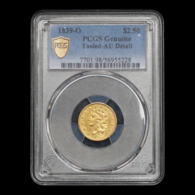 1839-o-2-50-gold-quarter-eagle-pcgs-genuine-tooled-au-detail