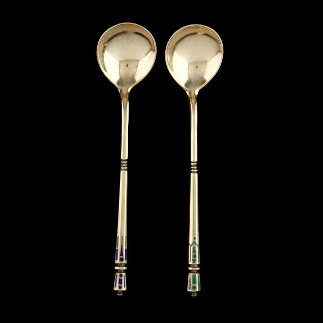 two-russian-silver-gilt-enamel-spoons