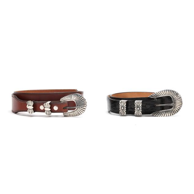 set-of-two-leather-belts-with-silver-belt-buckles