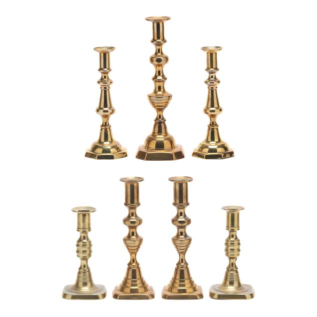 seven-antique-english-brass-candlesticks