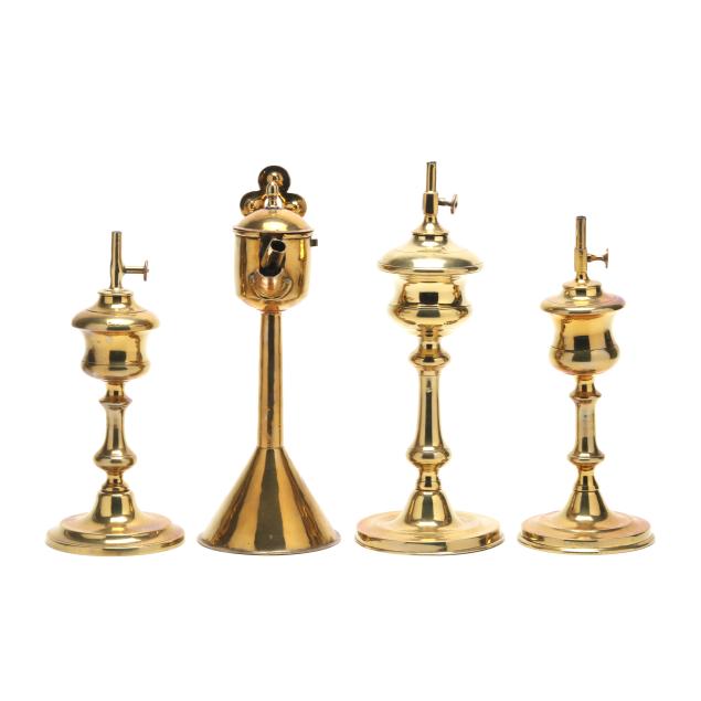 four-antique-continental-brass-oil-lamps