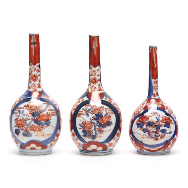 three-japanese-imari-porcelain-bottle-vases