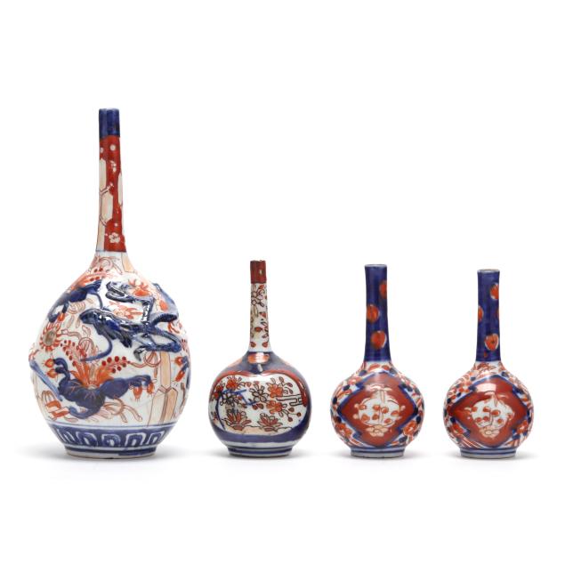 four-japanese-imari-porcelain-bottle-vases