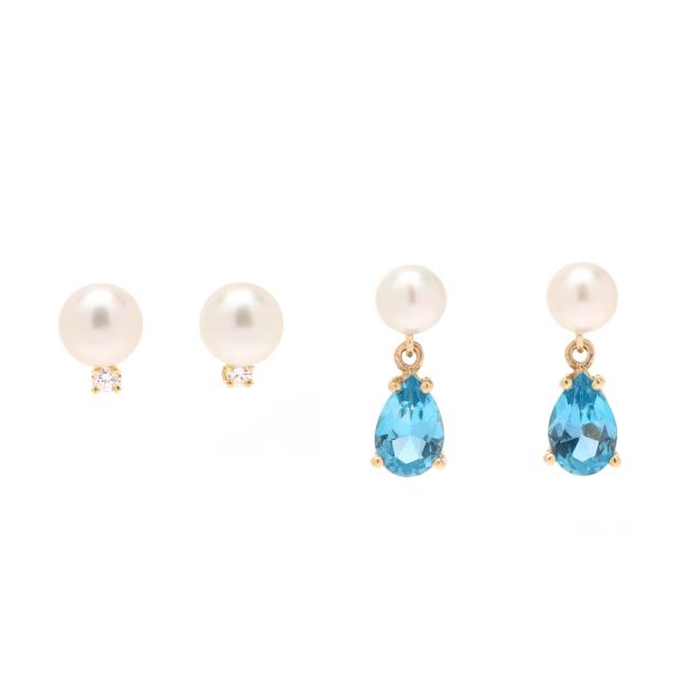 two-pairs-of-pearl-and-gem-set-earrings