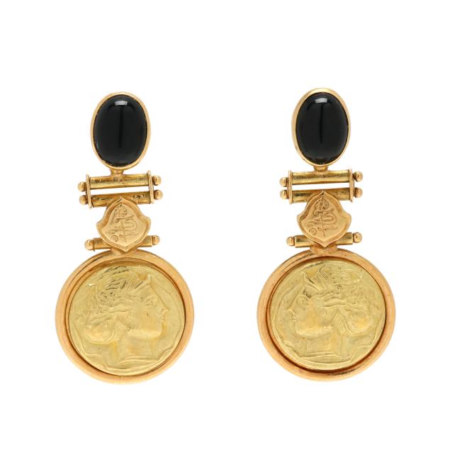 gold-medallion-and-black-onyx-dangle-earrings