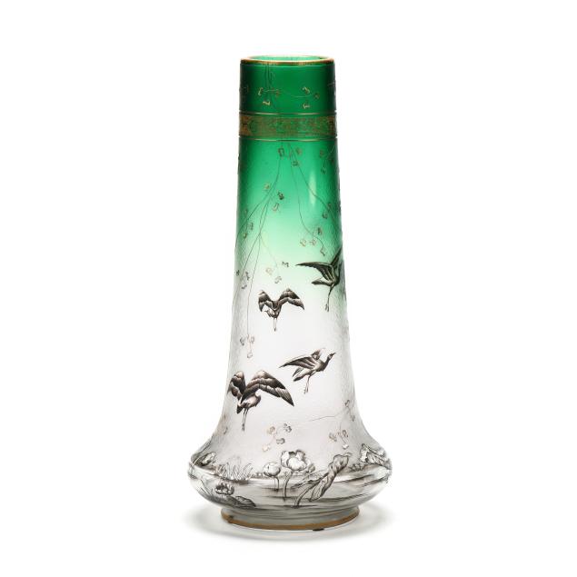 daum-nancy-a-fine-enameled-and-etched-glass-vase-with-herons
