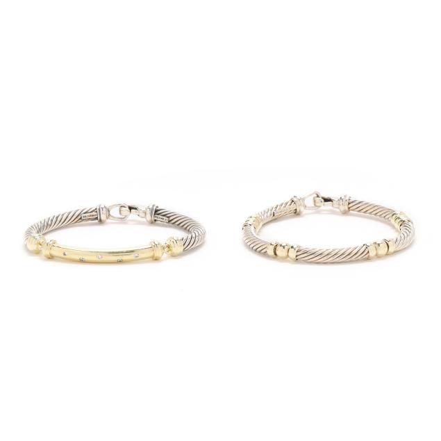 two-silver-and-gold-cable-motif-bracelets-david-yurman