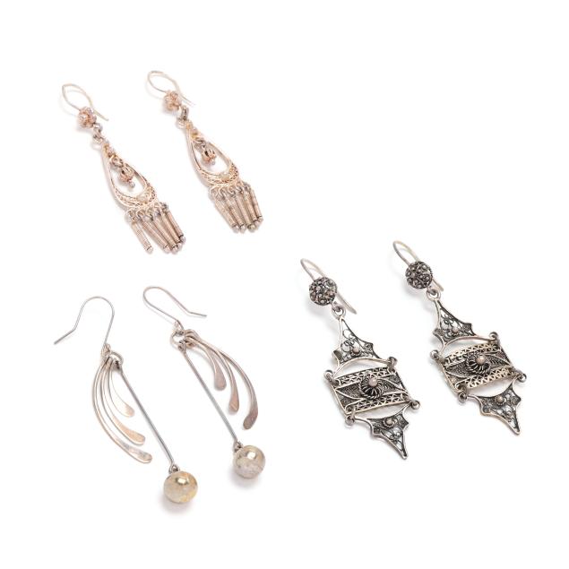 group-of-vintage-silver-dangle-earrings