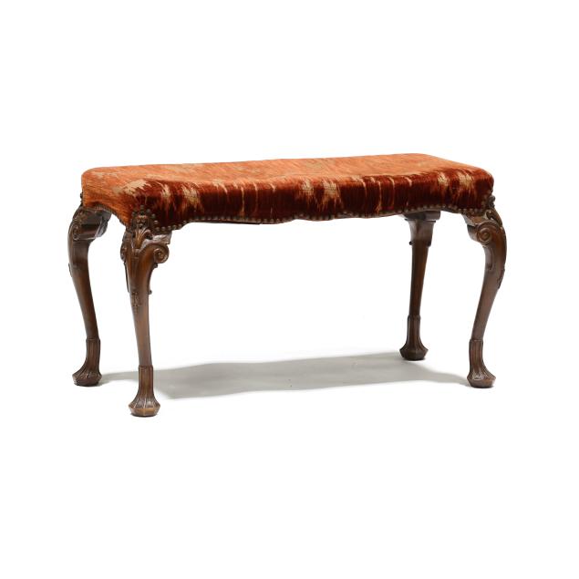 queen-anne-style-carved-mahogany-and-upholstered-bench