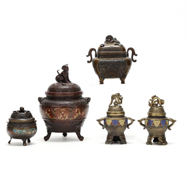 a-collection-of-five-asian-champleve-censers