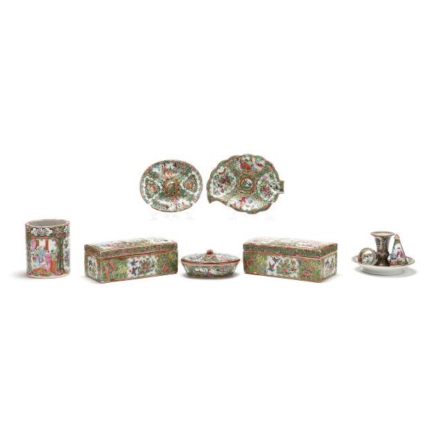seven-pieces-of-chinese-export-rose-medallion-porcelain