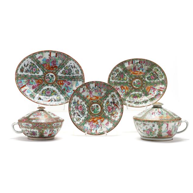 five-chinese-export-rose-medallion-porcelains