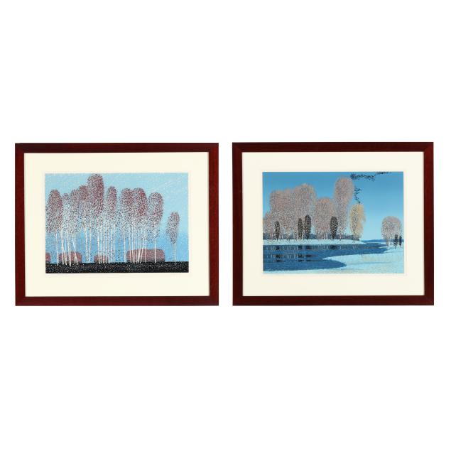 sun-yinsheng-chinese-20th-century-two-lithographic-prints-of-trees