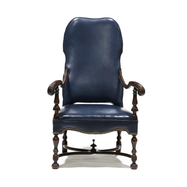 elizabethan-style-leather-upholstered-walnut-library-chair
