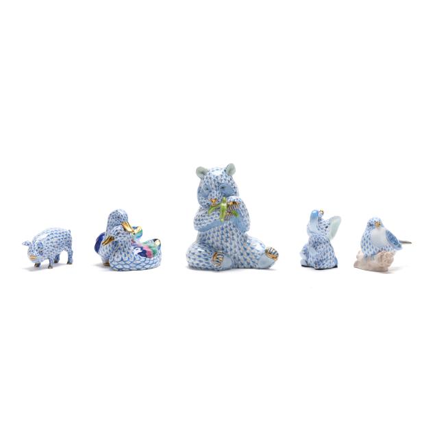 herend-a-collection-of-five-blue-fishnet-animals