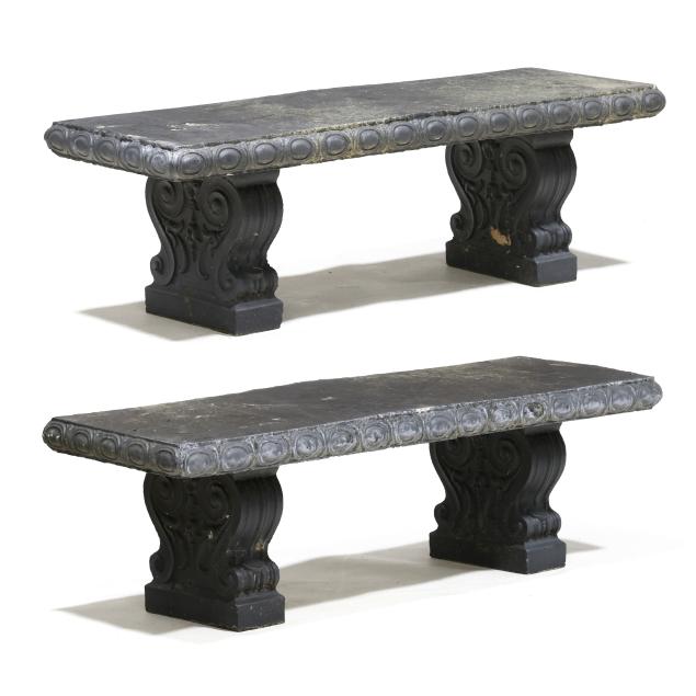 pair-of-cast-stone-benches-in-black-paint