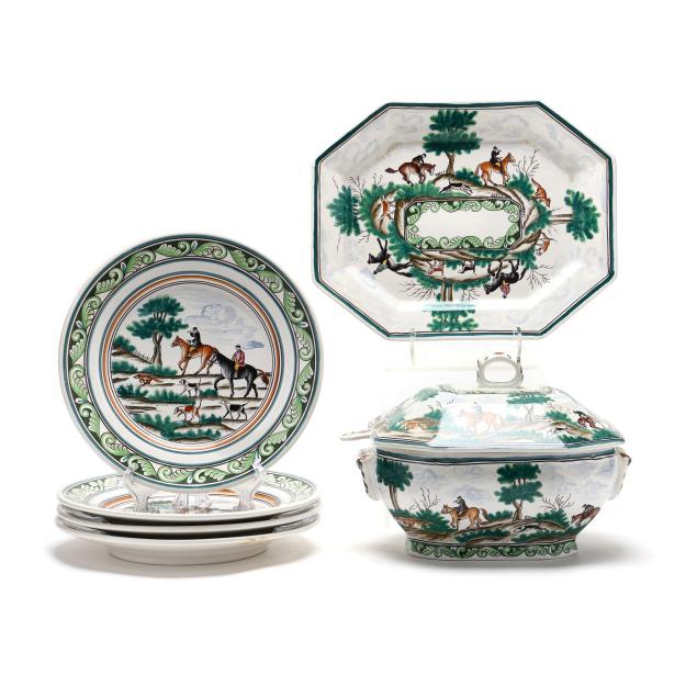 c-e-cory-six-pieces-of-faience-glazed-i-century-hunt-i-serving-ware