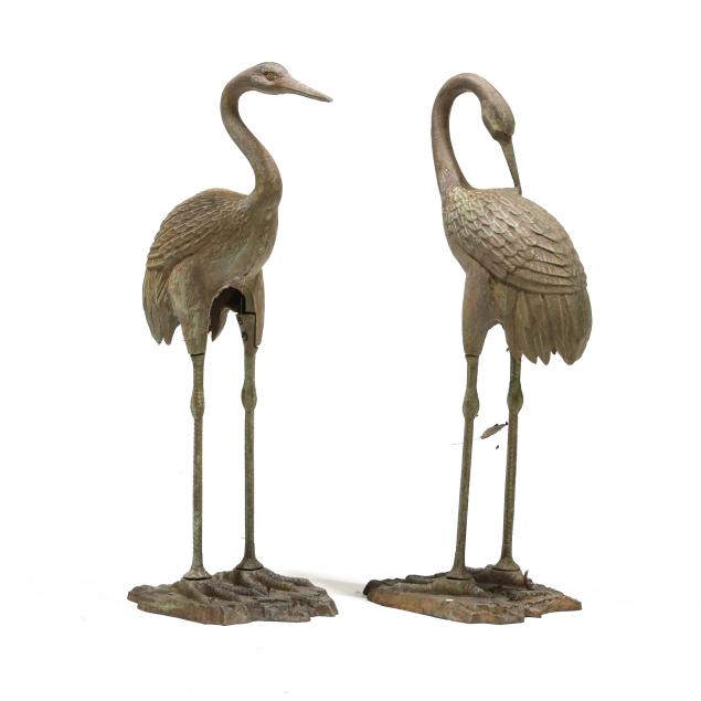 a-pair-of-cast-iron-egret-garden-statues