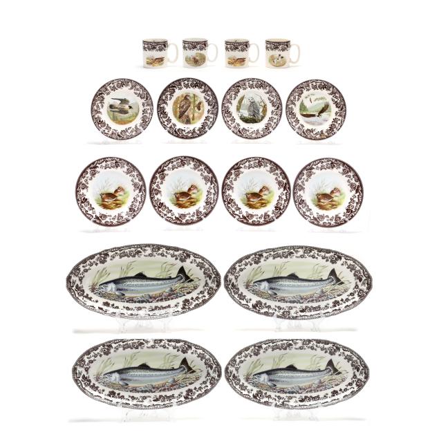 16-pieces-of-spode-i-woodland-i-transferware