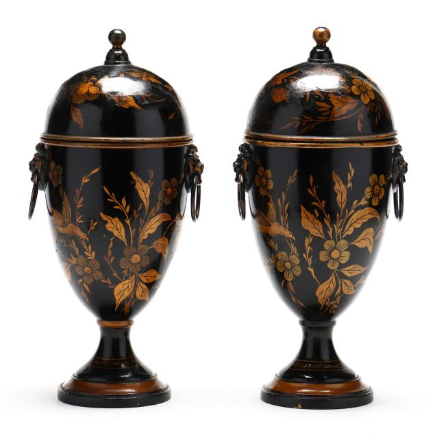 pair-of-english-gilt-on-black-tole-lion-handle-urns