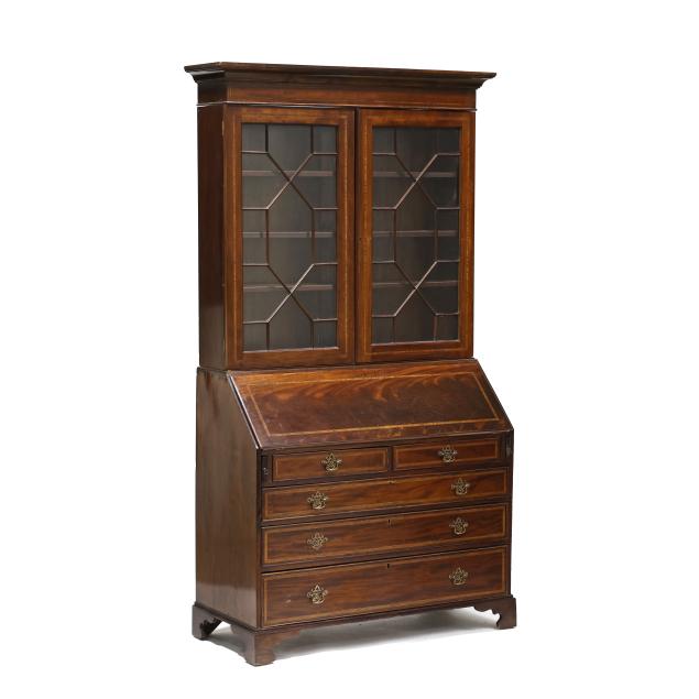 georgian-style-inlaid-mahogany-bureau-bookcase
