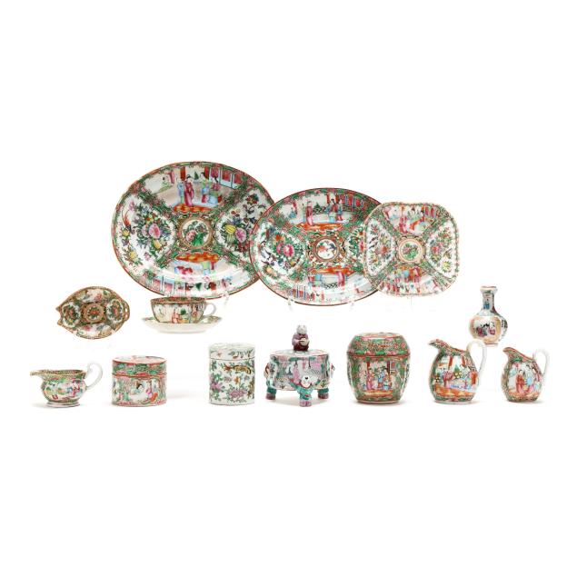 fourteen-pieces-of-chinese-export-rose-medallion-porcelain