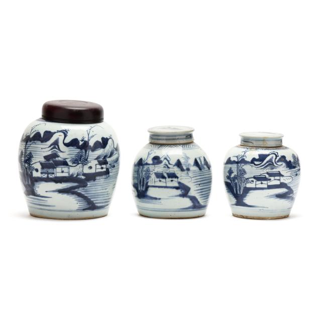 three-chinese-blue-white-porcelain-ginger-jars