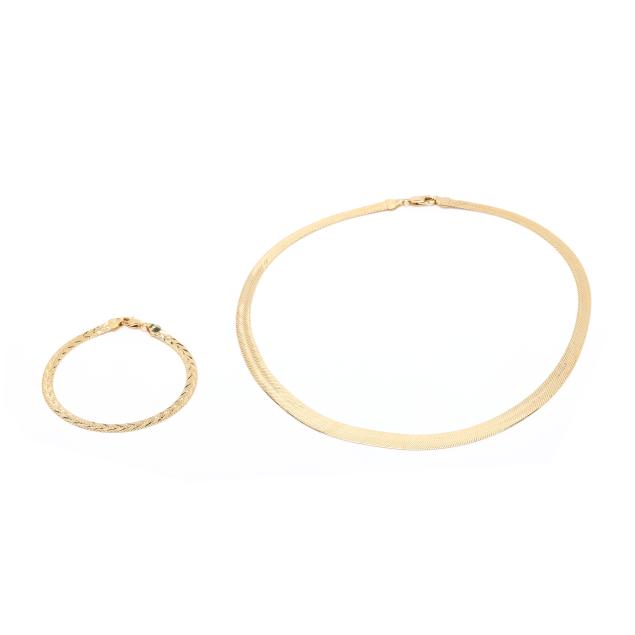 gold-herringbone-necklace-and-bracelet-italy