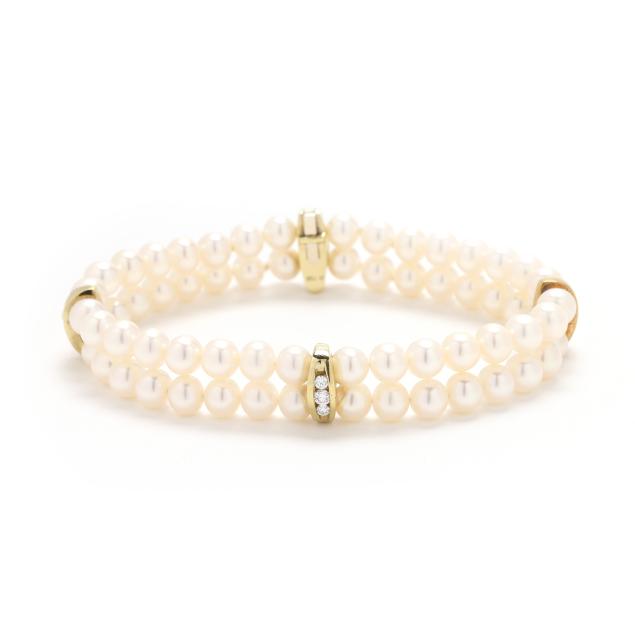 double-strand-pearl-gold-and-diamond-station-bracelet