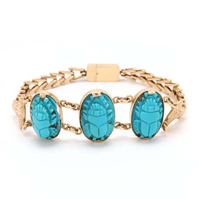 gold-and-carved-turquoise-scarab-motif-bracelet-egypt