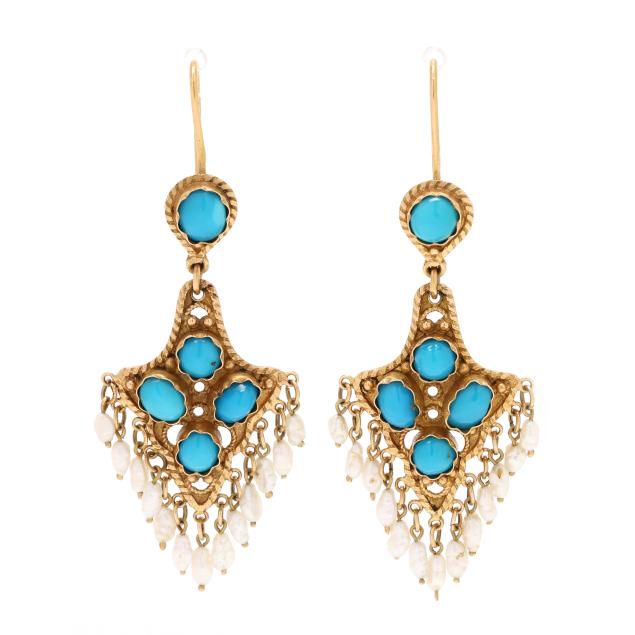 vintage-gold-turquoise-and-pearl-earrings-egypt