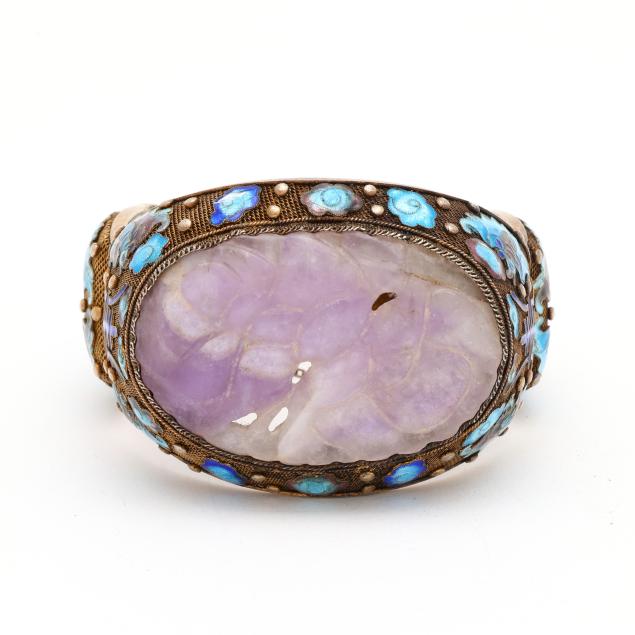 chinese-silver-carved-amethyst-and-enamel-bracelet