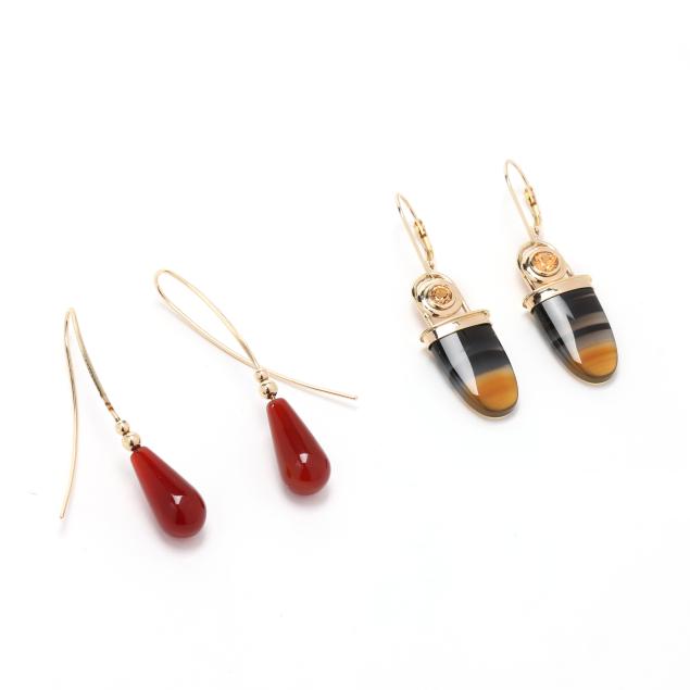two-pairs-of-gold-and-gem-set-earrings