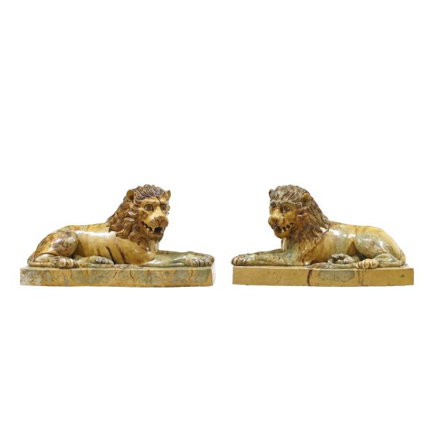 an-impressive-pair-of-large-recumbent-majolica-lions-burn-co-ltd