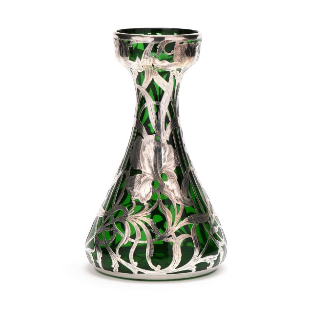 silver-deposit-green-glass-vase