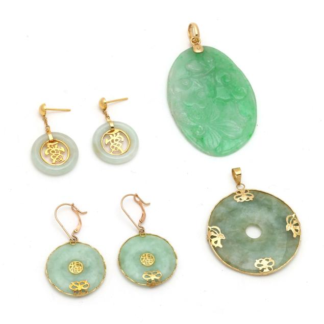two-pairs-of-jade-earrings-and-two-jadeite-jade-pendants