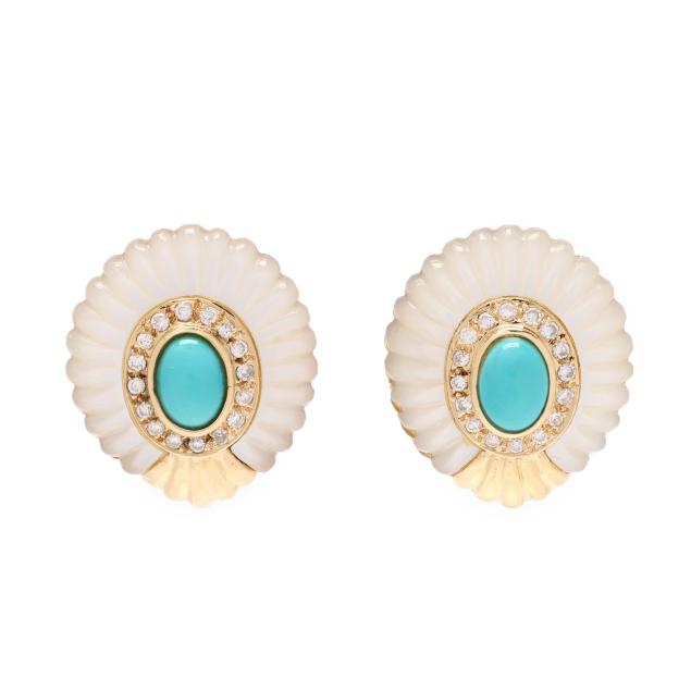 gold-mother-of-pearl-turquoise-and-diamond-earrings