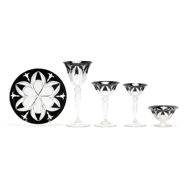 32-pieces-of-rare-steuben-mirror-black-cut-to-clear-crystal-tableware
