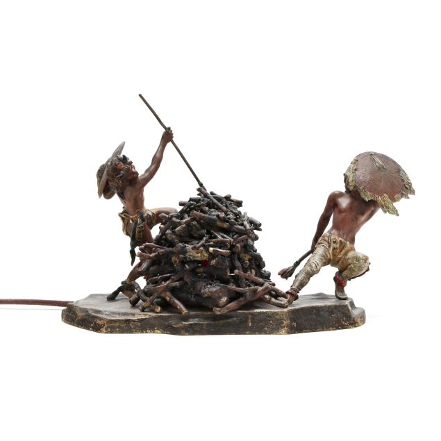 franz-xaver-bergman-austrian-1861-1936-cold-painted-bronze-lamp-of-native-war-dance