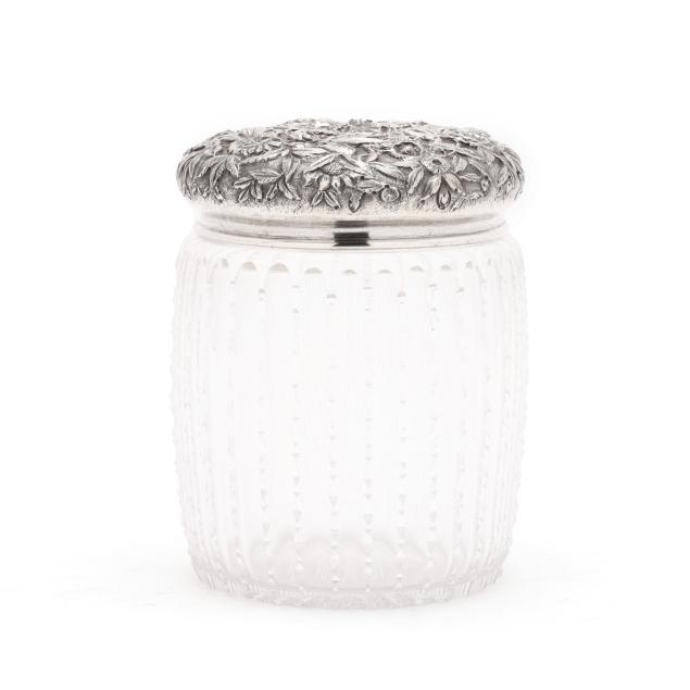 s-kirk-son-co-repousse-sterling-silver-and-cut-crystal-humidor-or-biscuit-jar