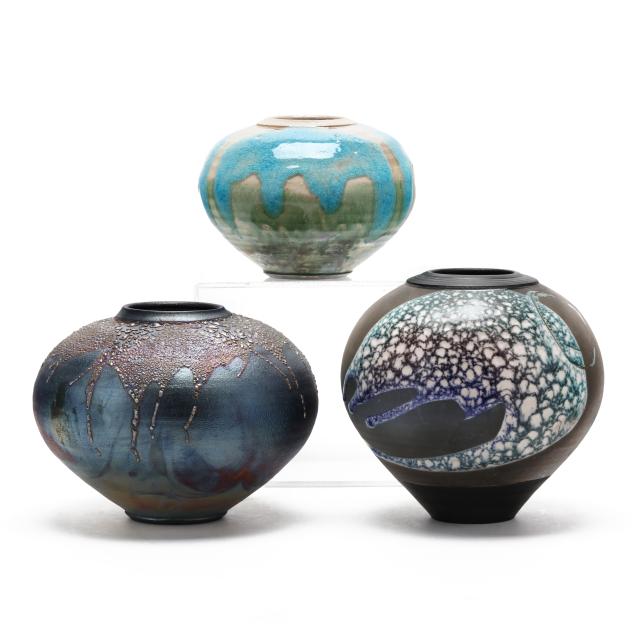 three-north-carolina-studio-raku-fired-vases