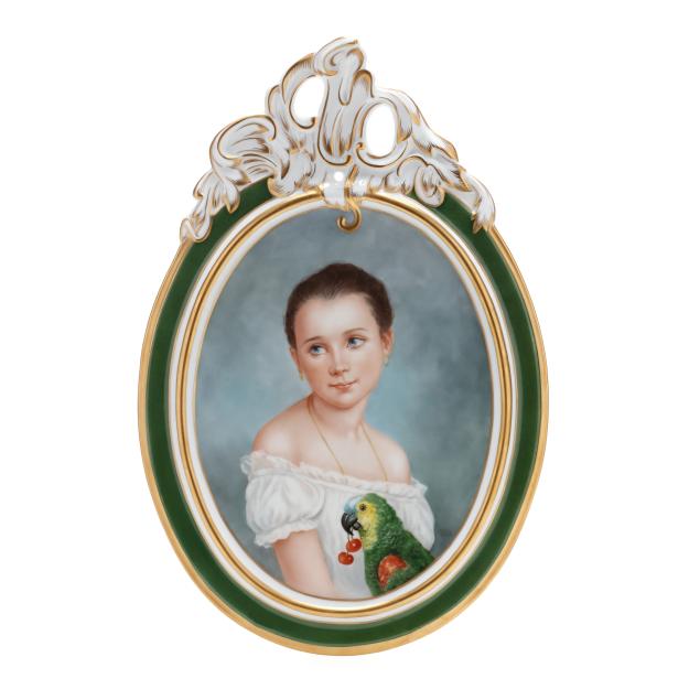edith-cannon-american-1933-2021-girl-with-parrot-porcelain-plaque