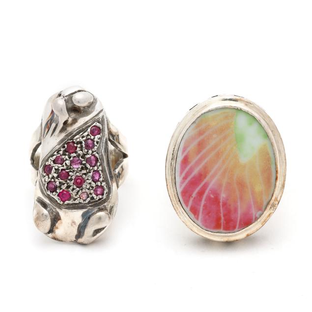 two-silver-and-gem-set-rings